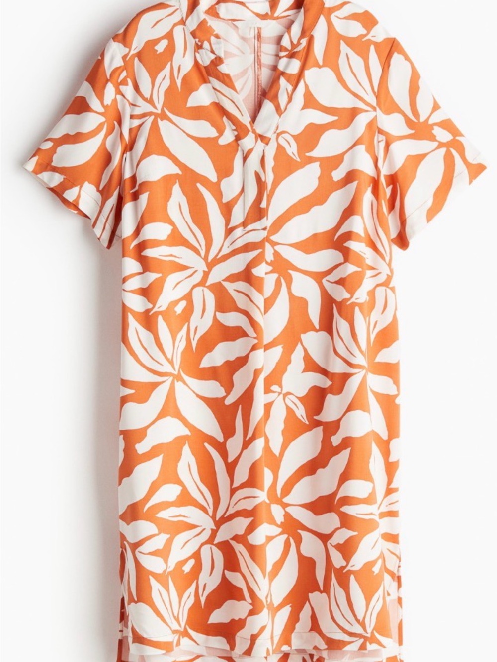 H&M Viscose Orange and White Leaf-Print Tunic Dress